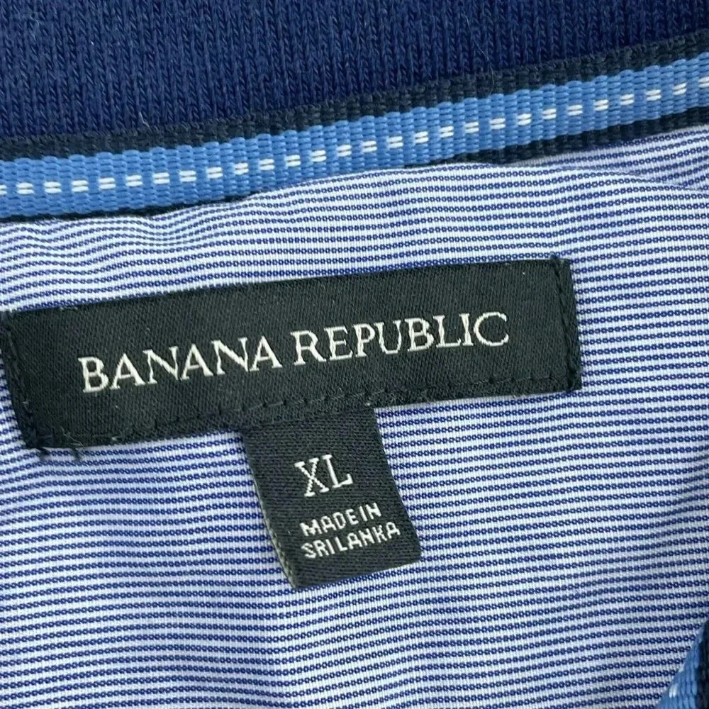 Banana Republic Mens Navy & White Striped Polo Shirt XL Cotton/Lycra 1811